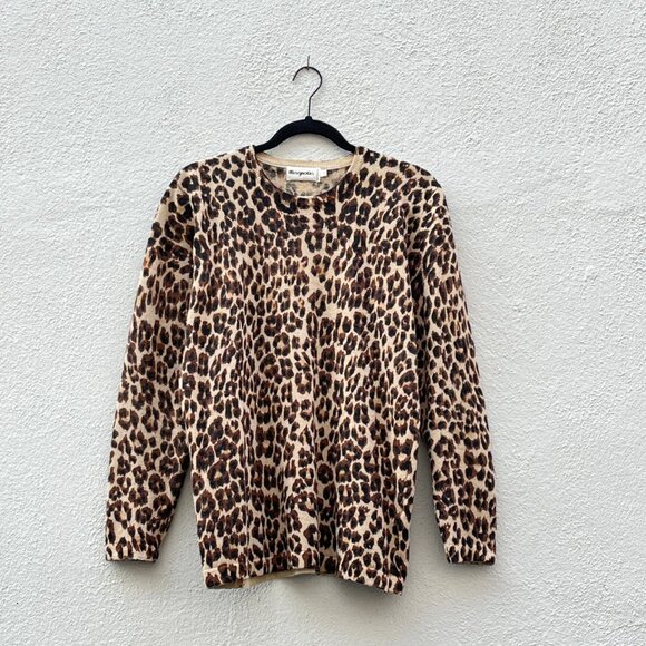 Vintage 80s Magnolia Leopard Animal Print Wool & Angora Crew Neck Sweater - Picture 2 of 6